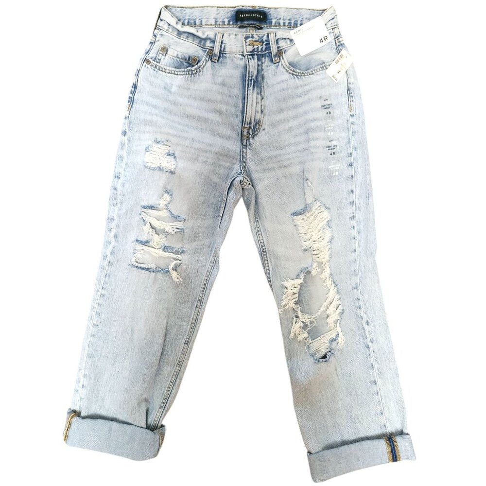 Aeropostale Women's Curvy 90s Baggy Jeans Light Wash Ripped Distressed NWT Sz. 4